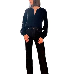 ANN MASHBURN 100% Silk V-Neck Tuxedo Blouse